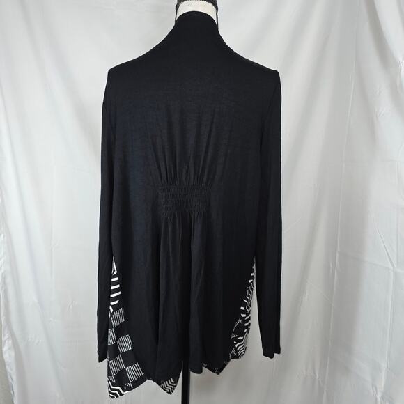 Style & Co Cardigan Women Large Black White Open Waterfall Geometric Long Sleeve - Picture 5 of 9